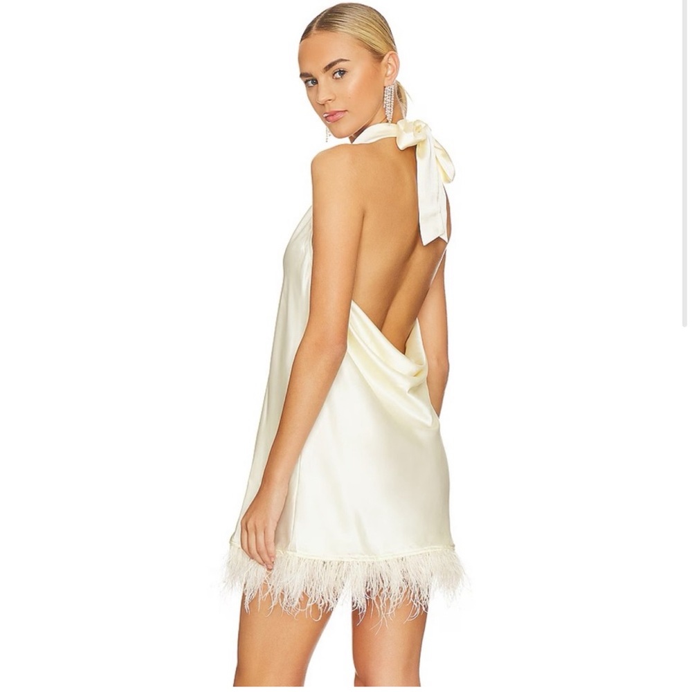 WeWoreWhat feather mini halter dress Ecru size S